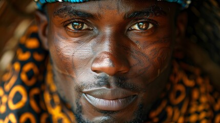 Portrait of a Man with Traditional Tribal Face Paint