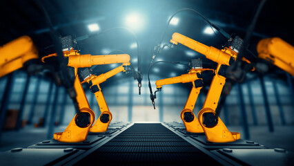 XAI Mechanized industry robot arm for assembly in factory production line. Concept of artificial...