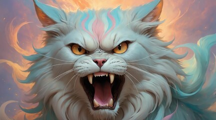 Fantasy Illustration of a cat. Digital art style wallpaper backg