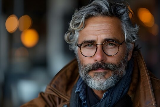 Refined Elegance: Mature Gentleman with Silver Locks and Wisdom in His Eyes. Concept Elegant Portraits, Silver Fox, Distinguished Look, Wise Gaze, Timeless Beauty