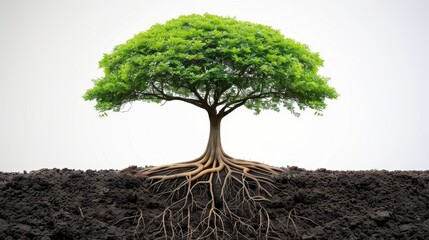 Majestic green tree displaying visible roots, a perfect background for strategic text positioning
