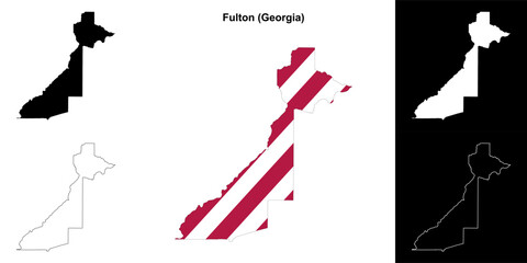 Fulton County (Georgia) outline map set - obrazy, fototapety, plakaty