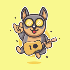 cool doberman dog animal character mascot playing guitar isolated cartoon