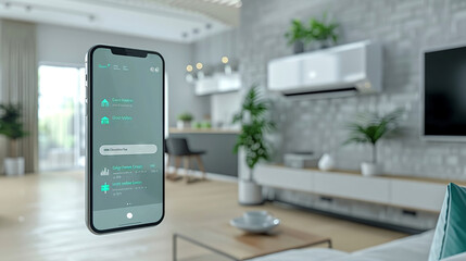 IoT smart home app controlling generic air purifier and AC split unit, system mockup, copy space