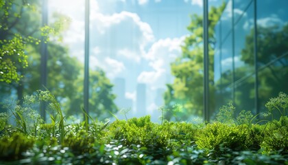 Healthy Environment and Sustainability, Create a background featuring scenes of a healthy environment and sustainability practices in healthcare settings
