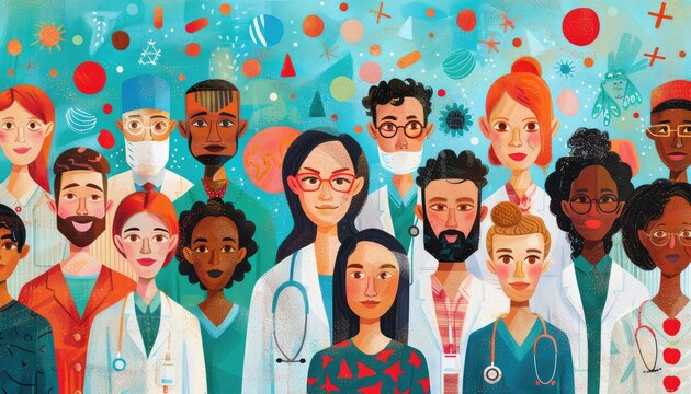 Healthcare Diversity and Inclusion, Design a background image celebrating diversity and inclusion in healthcare, with representations of people from different backgrounds