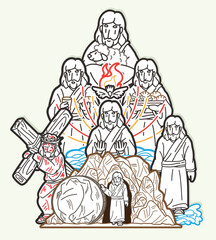 Jesus Christ Cartoon Miracles of Jesus in the Bible Mix Story Graphic Vector