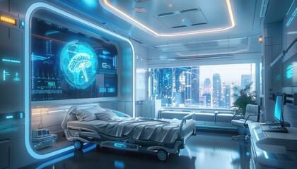 Smart Hospitals of the Future, Depict a concept of smart hospitals equipped with digital health technologies, IoT devices, and automation systems to enhance efficiency, safety, and patient experience