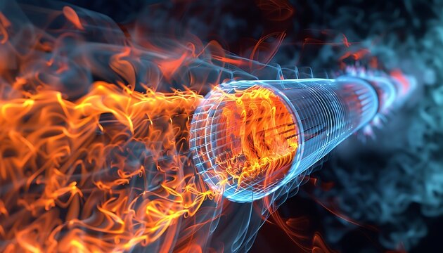 Visualize Jet Engine Combustion, Simulate Heat and Fluid Dynamics. Display temperature spread and velocity vectors for combustion efficiency