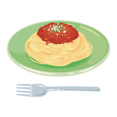 皿に盛られたミートソースパスタ