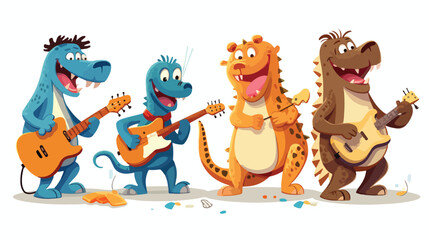Obraz na płótnie Canvas Cute animals playing musical instruments flat illus