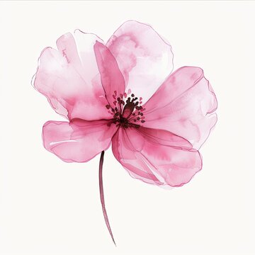 Abstract pink flowers minimal floral watercolor isolated on white background