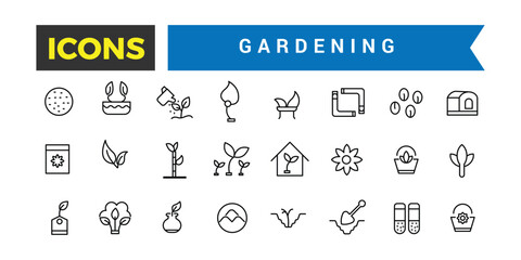 Gardening, Garden Tools And Buildings Icons Set, Set Of Power Tools, Greenhouse, Garden Chair, Tent, Bench, Lawnmower, Trimmer, Fence, Gate, Pool, Flowerpot Vector Icon, Vector Illustration