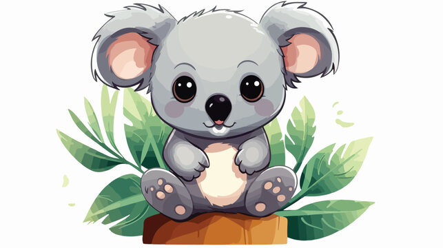 Cute baby koala cartoon illustration 2d flat cartoo