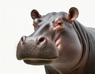 Close-up of the face of a large hippopotamus - obrazy, fototapety, plakaty