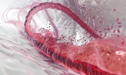 Computational fluid dynamics simulation analyzes blood flow in stenotic artery, studying velocity, pressure, vortices, and turbulence for hemodynamic insights - obrazy, fototapety, plakaty