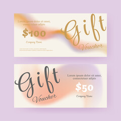 Gift voucher. Coupon template with colorful gradient decoration. elegant aesthetic design. good for boutique, jewelry, floral shop, beauty salon, spa, fashion, flyer, banner design