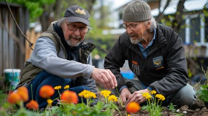 Senior Men Gardening Together Outdoors