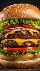 juicy delicious burger on a dark background