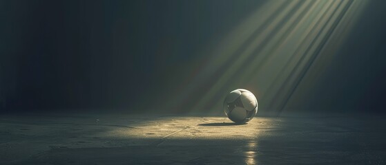 Single spotlight illuminates soccer ball with copy space.
