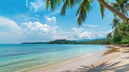 Beautiful Beach with calm sea and sky view landscape, tropical beach for relax in vacation holiday, Summer time.