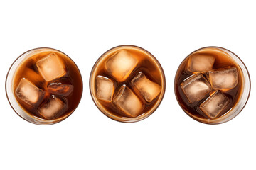 Glasses of coffee with ice cubes isolated on a transparent background.