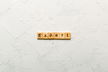 expert word written on wood block. expert text on table, concept