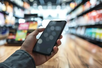 Panoramic view of mobile ecommerce shop background laptop