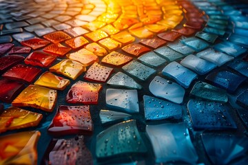 Sunset Hues on Mosaic Canvas: Abstract Artistry. Concept Abstract Art, Sunset Colors, Mosaic Canvas