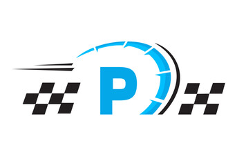 Letter P with Racing Flag Logo. Speed Logo Symbol - obrazy, fototapety, plakaty