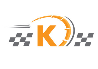Letter K with Racing Flag Logo. Speed Logo Symbol