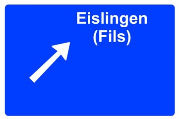 Illustration eines Autobahn-Ausfahrtschildes mit der Beschriftung 