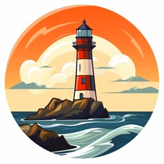 
The Simple vector sticker of a lighthouse, solid white background