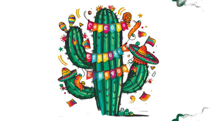 cinco de mayo, cactus wearing somberero hat isolated on transparent background