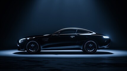 Fototapeta na wymiar Black sports car driving fast with shiny silver wheels.Generative AI illustration