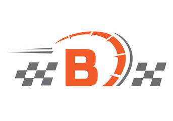 Letter B with Racing Flag Logo. Speed Logo Symbol