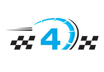 Letter 4 with Racing Flag Logo. Speed Logo Symbol