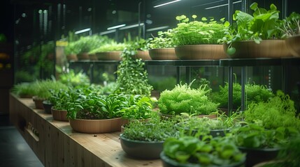 Indoor Herb Garden with Assorted Potted Plants