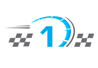 Letter 1 with Racing Flag Logo. Speed Logo Symbol