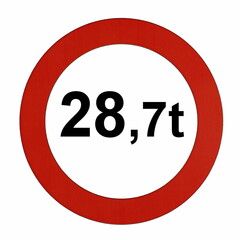 Illustration des Straßenverkehrszeichens "Maximal zulässiges Gesamtgewicht 28,7t"	