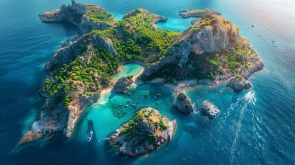 Aerial View of a Serene Tropical Archipelago with Clear Blue Water