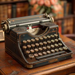 Vintage Typewriter on the Desk Close-Up