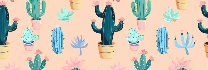 Fotobehang cactus, seamless pattern. Pattern background of cute cacti. © Дмитрий Баронин