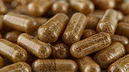 Close-up of Brown Herbal Supplement Capsules