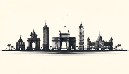 Illustration of the famous monuments of maharashtra with place for text. - obrazy, fototapety, plakaty
