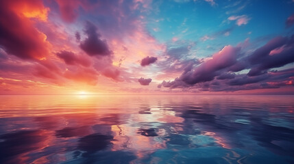 Sunset on the sea waves.