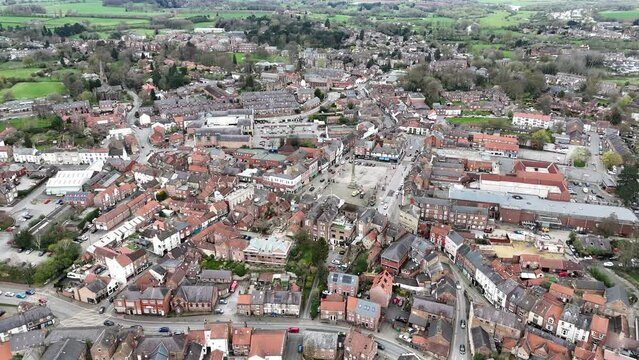 Pull back drone aerial reverse reveal Ripon North Yorkshire UK drone,aerial