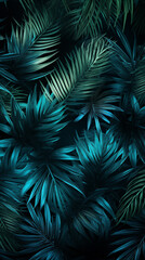 Dark botanical background tropical leaves