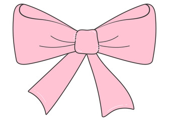 Cute Coquette Pink Bow. Vector Hand drawn Bow. Pink Bowknot for Gift. Ribbon collection for Present. Doodle Pink Bow in y2k style. Coquette Aesthetic. Vintage Bow Coquette Girly. Vector illustration.