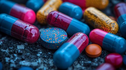 Close-up of Assorted Medication Capsules and Pills